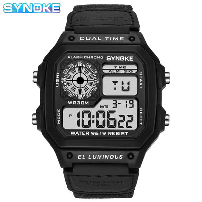 Synoke Outdoor Military Digital Watch For Men Fashion Retro Nylon Canvas Strap Sports Waterproof Watch Multifunctional Luminous Beauty World Shop