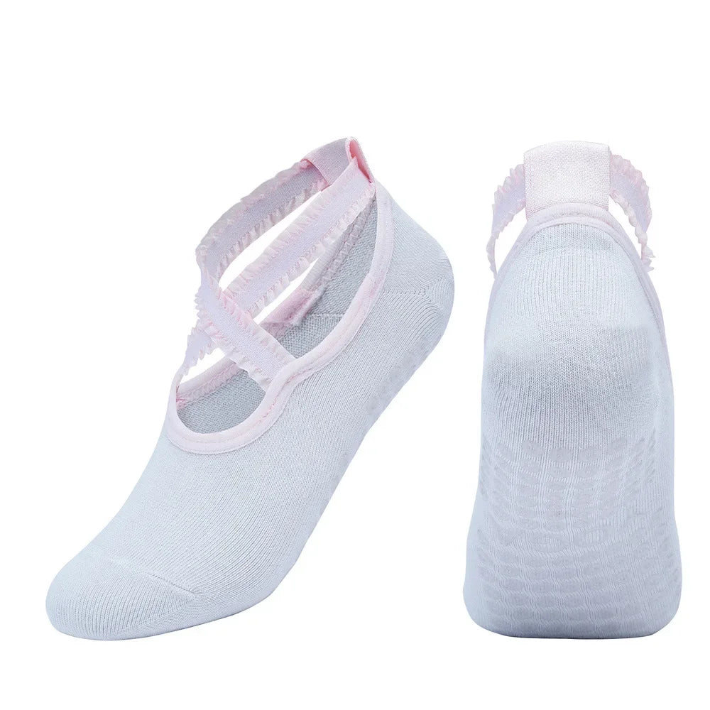 Solid Color Yoga Socks Professional Silicone Non-slip Ballet Pilates Socks Backless Breathable Bandage Cotton Dance Sports Socks Beauty World Shop