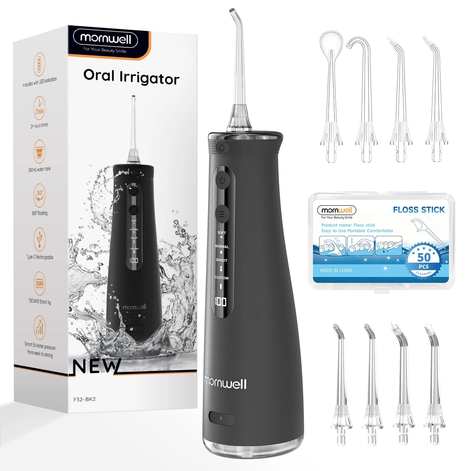 Mornwell 5032 Water Floss Sonic Water Flosser 270ML Tank Oral Teeth Whitening Home Appliance Teeth Cleaner Oral Water Jet Beauty World Shop