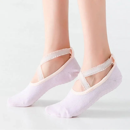 Solid Color Yoga Socks Professional Silicone Non-slip Ballet Pilates Socks Backless Breathable Bandage Cotton Dance Sports Socks Beauty World Shop