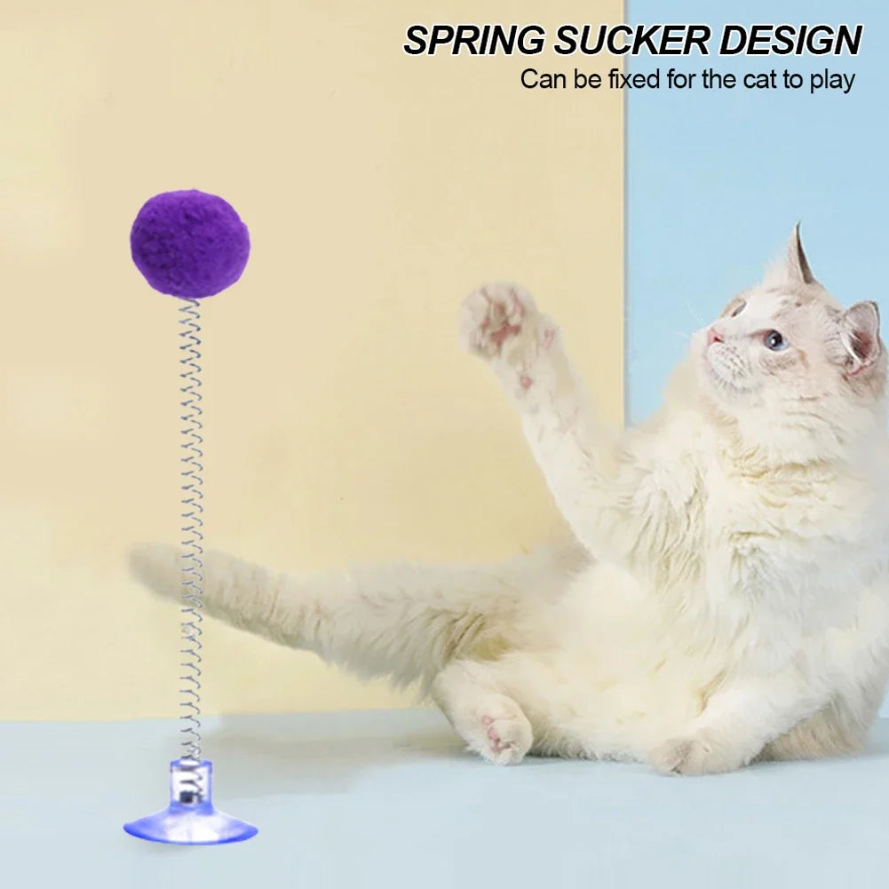 1pc Fur Ball Spring Cat Toy Suction Cup Multicolored Teaser Wand Pet Interactive Toys Cat Scratcher Toys Supplies Random Color Beauty World Shop