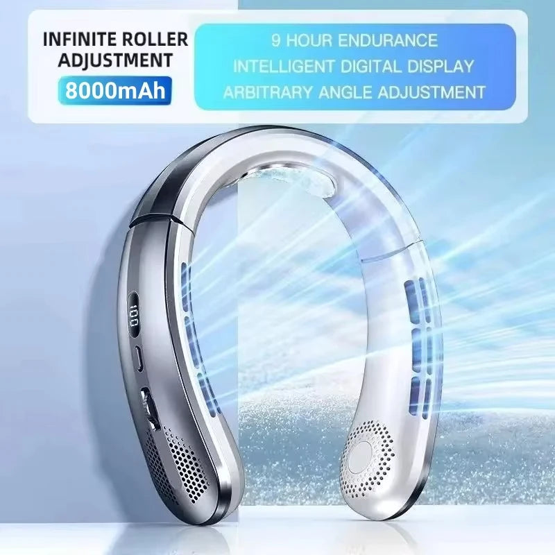 8000mAh Hanging Neck Fan Portable Bladeless USB Rechargeable Mute LED Digital Display Air Cooler Hands Free Fan for Home Outdoor Beauty World Shop