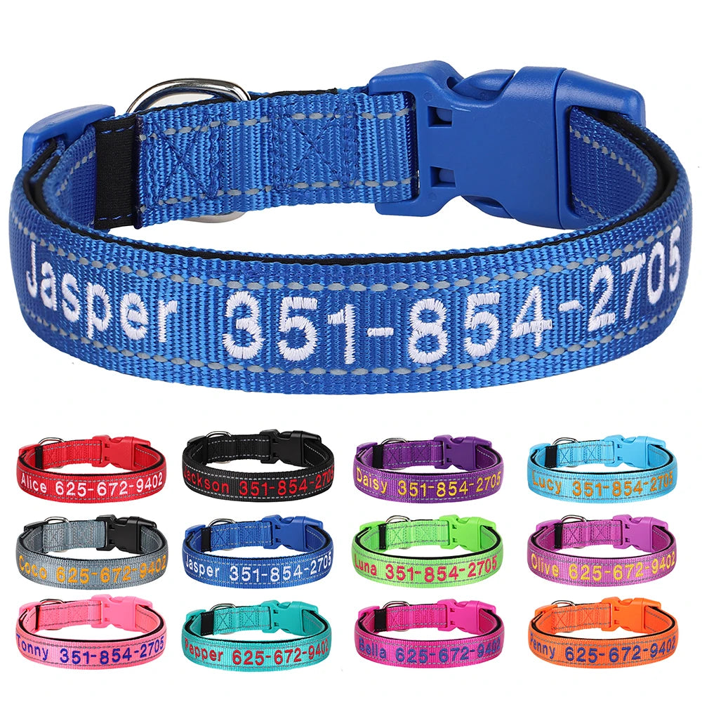 Embroidered Nylon Dog Collar Personalized Puppy Cat Collars Reflective Pet ID Collars DIY Phone Name ID For Small Large Dog Cat Beauty World Shop