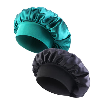 New Women's Satin Solid Wide-brimmed Sleeping Hat Unisex Head Wrap Elastic Band Cap Hair Care Bonnet Night Hat bonnet de nuit Beauty Fashion