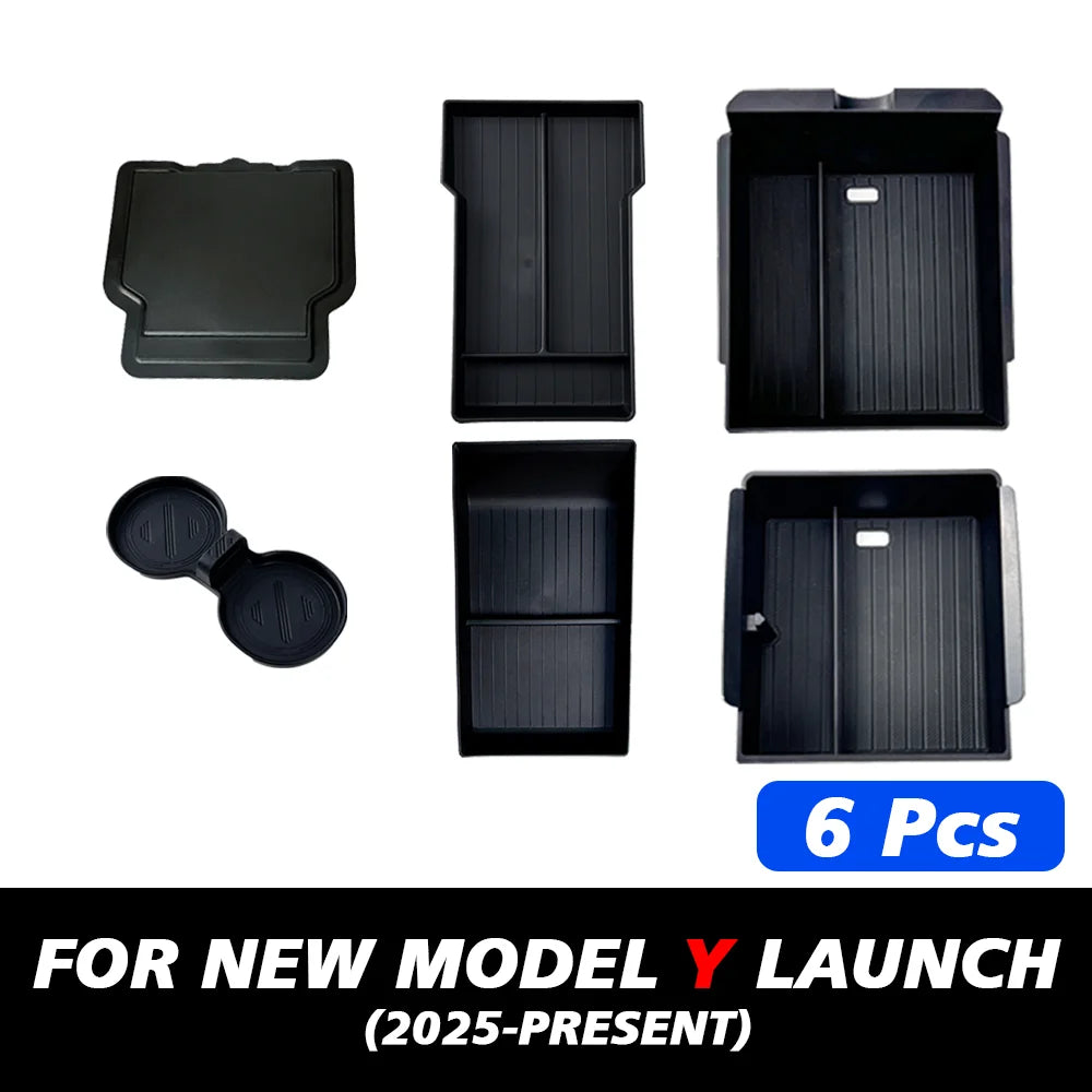 For Tesla New Model Y 2025 Launch Juniper Teslajuniper ABS with Silicone Non-slip Mat Console & Armrest Storage Box Upper Beauty World Shop
