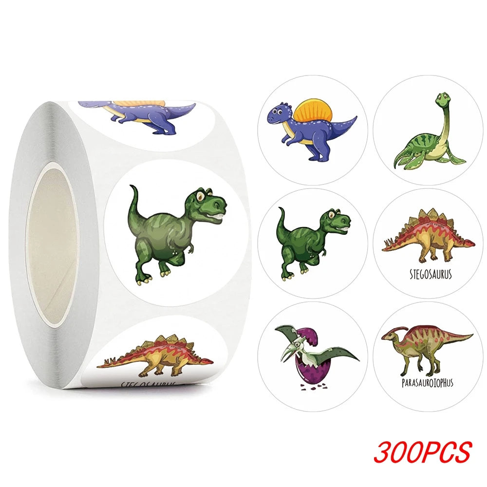 100-500pcs 1'' Round Dinosaur Stickers for Teacher Reward Stickers School Supplies Animal Incentive Roll Sticker for Home Beauty World Shop