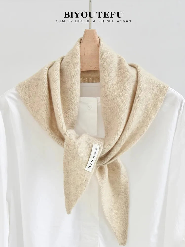100% Australian Wool Knitted Triangle Scarf Shawl Women's Autumn  Winter Warm Neck Protection Scarf Decorative  Small Scarf Beauty World Shop