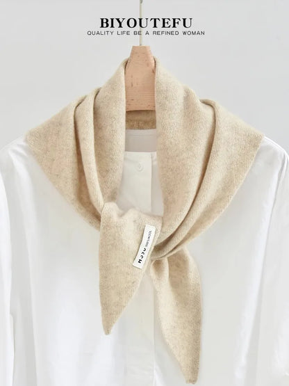 100% Australian Wool Knitted Triangle Scarf Shawl Women's Autumn  Winter Warm Neck Protection Scarf Decorative  Small Scarf Beauty World Shop
