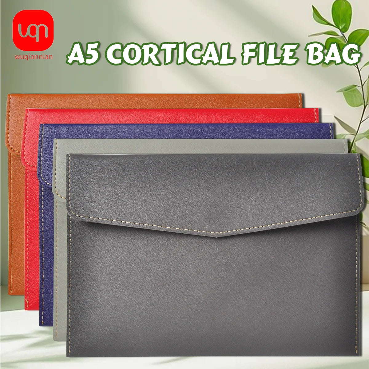 WQN-1PC PU Leather Document Bag A5, Wear-Resistant, Large Capacity, Waterproof, Suitable for Office and School Document Storage Beauty World Shop