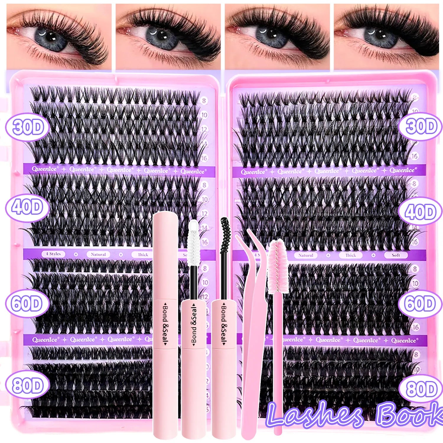 DIY Lash Extension Kit Clusters Individual Eyelashes Kit 9-16mm with Bond and Seal Wispy Natural Mange Lashes Beauty World Shop
