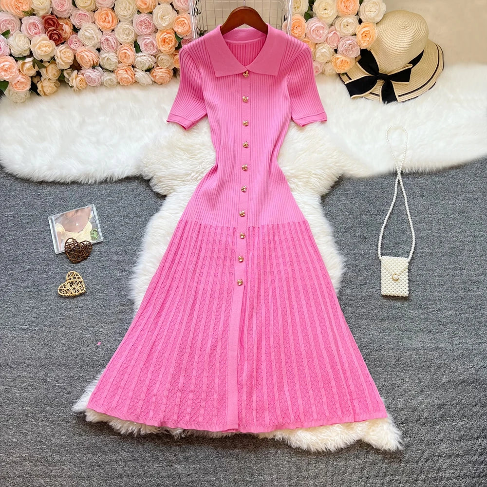 YuooMuoo Brand Fashion Vintage Turn-down Collar Knit Maxi Dress Elegant Single-breasted A-line Long Shirt Dress Lady Vestidos Beauty World Shop