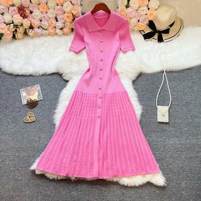 YuooMuoo Brand Fashion Vintage Turn-down Collar Knit Maxi Dress Elegant Single-breasted A-line Long Shirt Dress Lady Vestidos Beauty World Shop