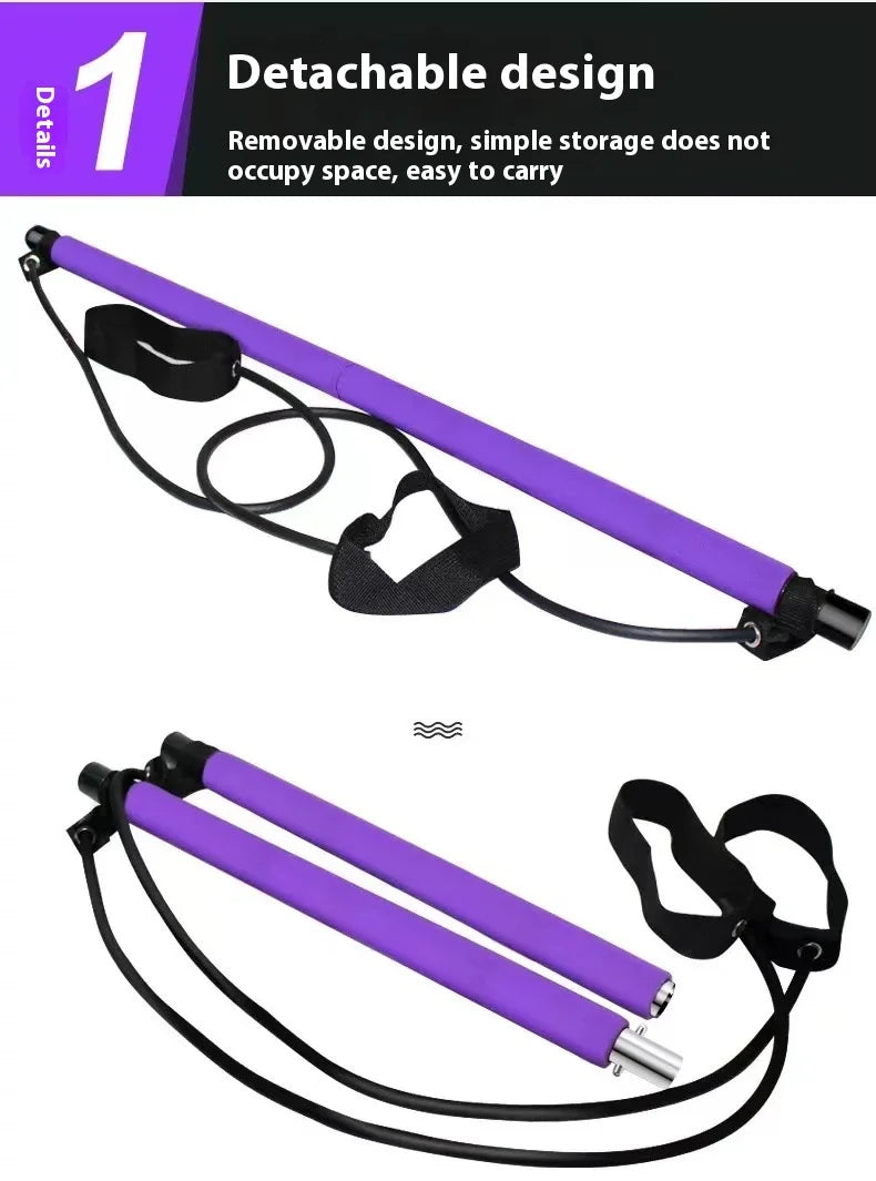 Pilates Stick - Adjustable Fitness Bar for Home Workout, Yoga, Stretching & Toning - Portable Exercise Rod with Elastic Bands Beauty World Shop