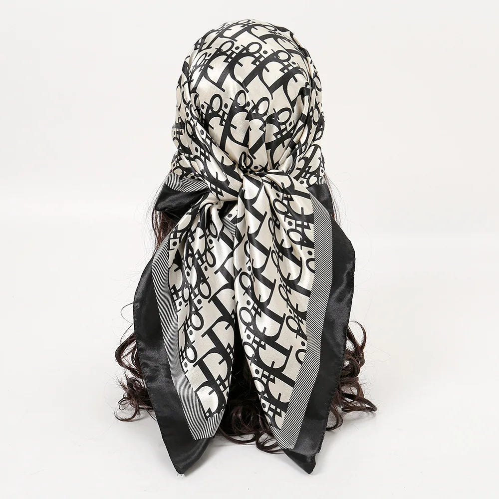 1 Pcs 90cm Ladies' Silk Scarf Vintage Fashionable Versatile Printed Silk Spring Hair Band Hijab Sunsceen Neckerchief Shawl Wraps Beauty World Shop