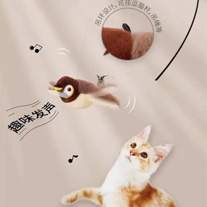 Interactive Pet Bird Toy Flapping Wings (with Catnip) USB-Rechargeable Touch-Activated Squeaky Plush Toy Flying Bird For Indoor Beauty World Shop