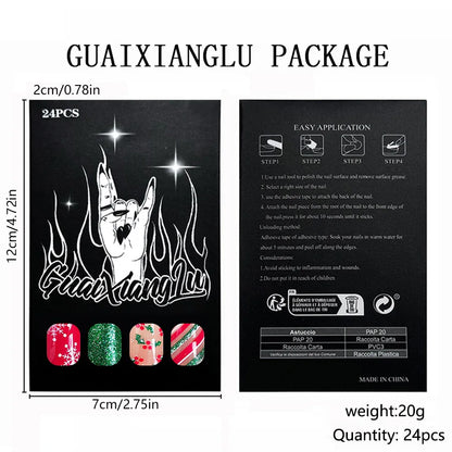 Short Square Glossy Press On Nails 24Pcs Christmas 2025 New Design Snowflake Tree Stripes Red Green Glitter Beauty World Shop