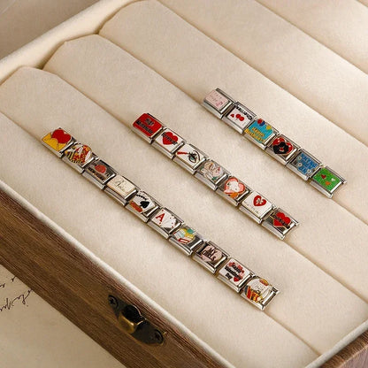 Hapiship 2024 New Fashions Colors Romantic Heart Poker Charm Links Fit 9mm Bracelet Stainless Steel Making DIY Jewelry DJ736-B Beauty World Shop