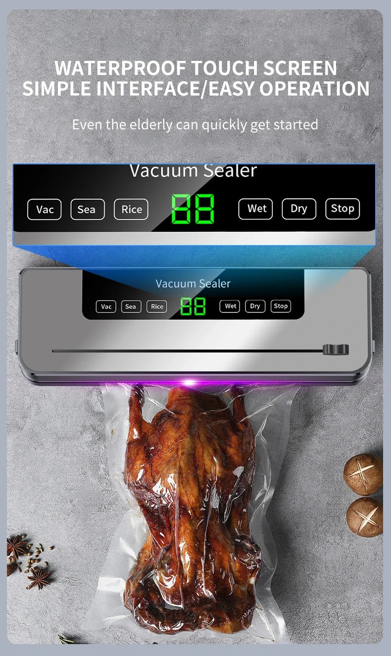 Electric Vacuum Sealer Food Storage Seal Touch Button Dry/Wet Built-in Cutter Kitchen Food Sealing Vacuum Packaging Machine Beauty World Shop