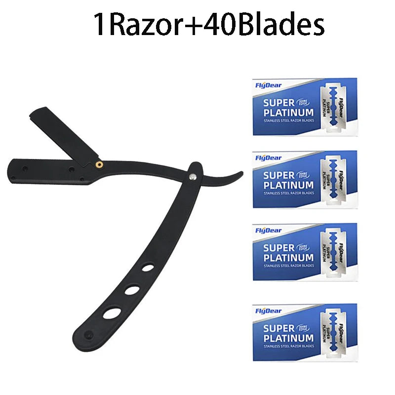 Men Shaving Barber Razor Black Classic Folding Shaving Knife Armpit Hair Pubic Hair Shaver Stainless Steel Straight Razor Holder Beauty World Shop