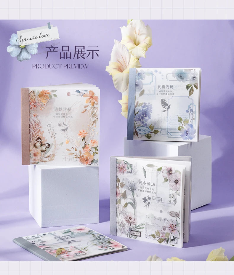 Yoofun 20pcs/lot PET + Washi Paper Aesthetic Flower Stickers Gift Card Journal Scrapbooking Diary Decoration Stationery Labels Beauty World Shop