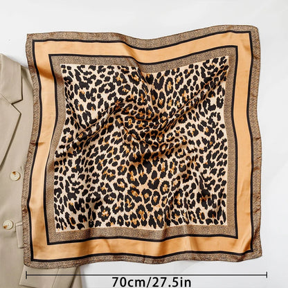 1pcs 70cm Leopard Print Silk Scarf for Women Imitation Silk Light Luxury Versatile Headwear Bag Decoration Clothing Square Scarf Beauty World Shop