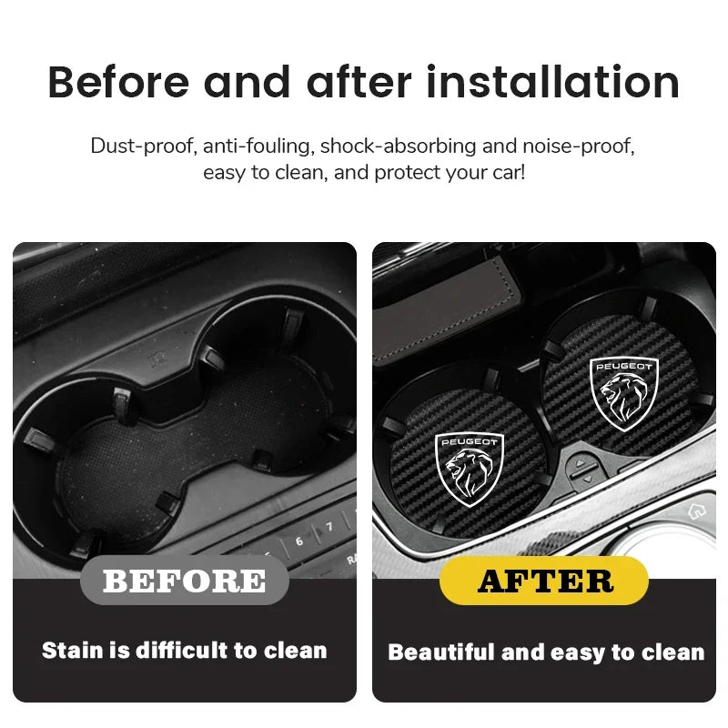 2Pcs Car coaster water anti slip pad silicone waterproof interior accessories For New Peugeot 206 208 207 3008 308 2008 107 508 Beauty World Shop