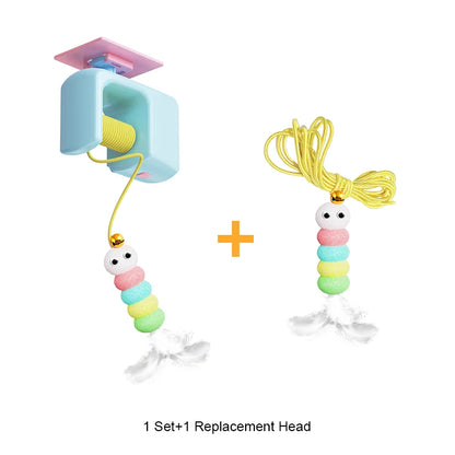 BOOTEELY Cat Teaser Stick Kitten Electric Hanging Mop Shaped Feather Bell Cat Teaser Accessories Hanging Swing Pet Spring Toy Beauty World Shop