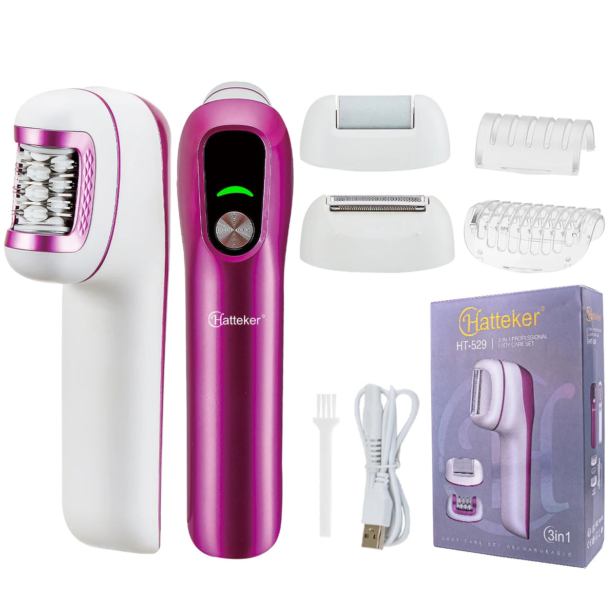 Hatteker 2-in-1 Epilator Hair Remover Leg Body Portable Lady Shaver Hair Removal Tool Underarms Facial Clipper for Women IPX7 Beauty World Shop