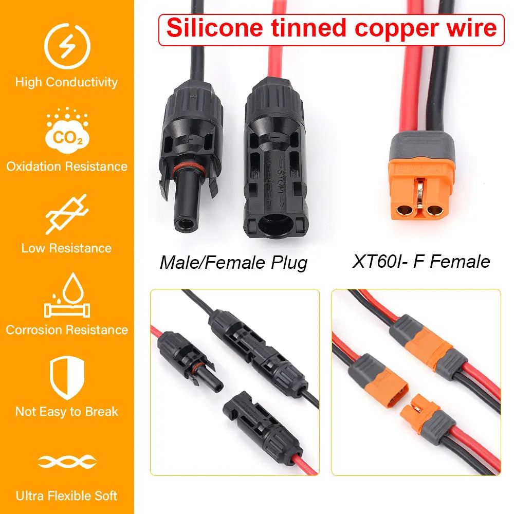 1/2/3M Solar Connector to XT60I- F Adapter 12AWG CableConnect Solar Panel Charge Cable for Solar Generator Portable Power Statio Beauty World Shop