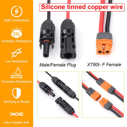 1/2/3M Solar Connector to XT60I- F Adapter 12AWG CableConnect Solar Panel Charge Cable for Solar Generator Portable Power Statio Beauty World Shop