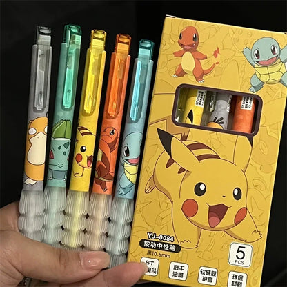 5pcs Pokemon Pen Set Pikachu Squirtle Charmander, Press Gel Pen Cute Anime School Office Supplies Stationery Gift for Kids Beauty World Shop