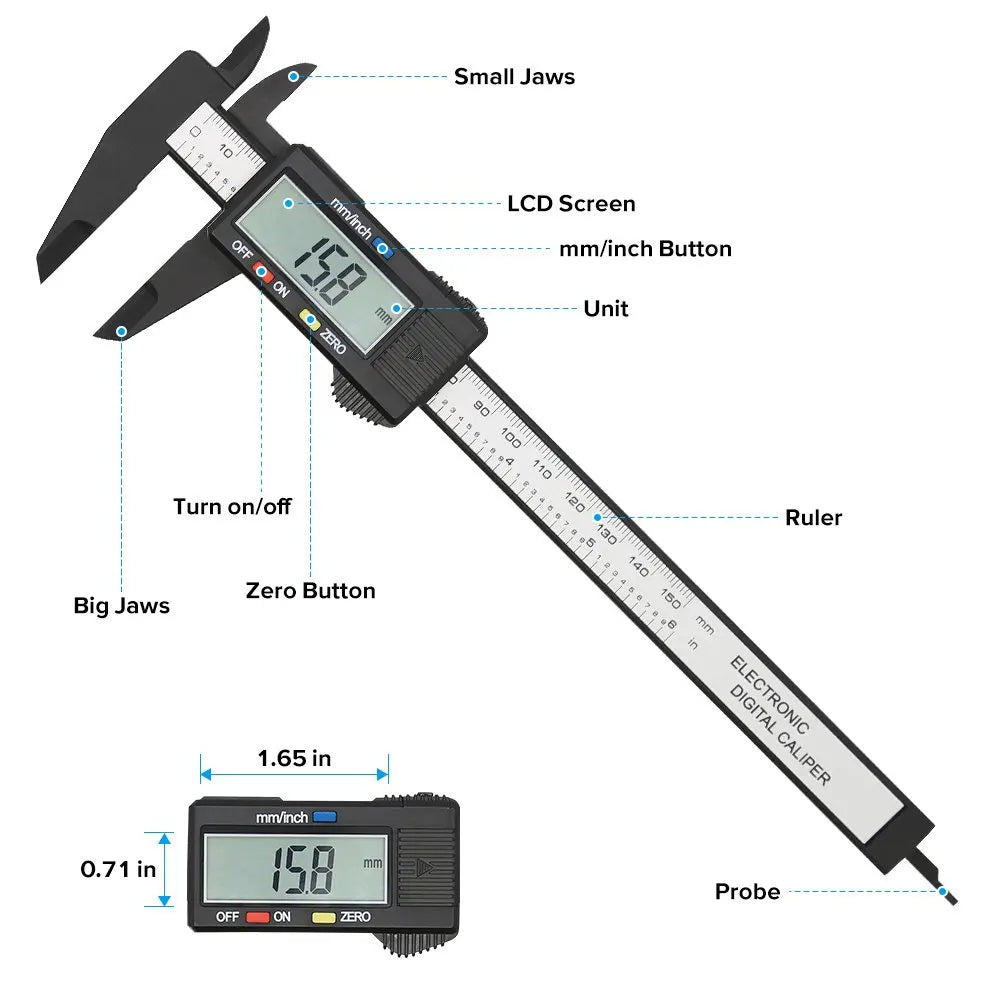 150mm 100mm Electronic Digital Caliper Carbon Fiber Dial Vernier Caliper Gauge Micrometer Measuring Tool Digital Ruler Beauty World Shop