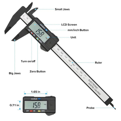 150mm 100mm Electronic Digital Caliper Carbon Fiber Dial Vernier Caliper Gauge Micrometer Measuring Tool Digital Ruler Beauty World Shop