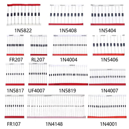 14 Values Fast Switching Schottky Diode Assorted Kit 1N4001 1N4004 1N4007 1N5408 UF4007 FR207 1N5817 1N5819 1N5822 1N4148 RL207 Beauty World Shop