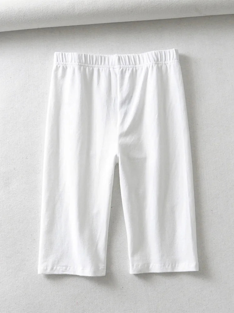 sexy women cotton high waist elastic pure color slim Knee-Length biker shorts female Beauty World Shop