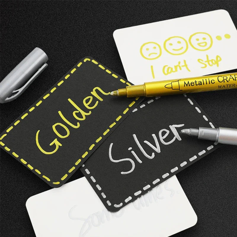 2/1Pc Brush Metallic Marker Pens Gold Silver Color Permanent Art Marker For Manga Crafts Scrapbooking School Stationery Supplies Beauty World Shop
