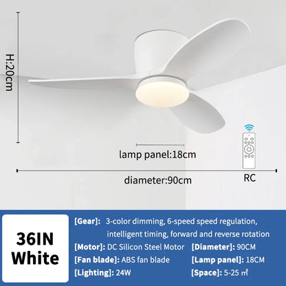 36 Inch Modern Low Floor Ceiling Fan Light with Remote Control, Living Room, Bedroom, Dining Room, Ceiling Fan Pendant Light THee STORE