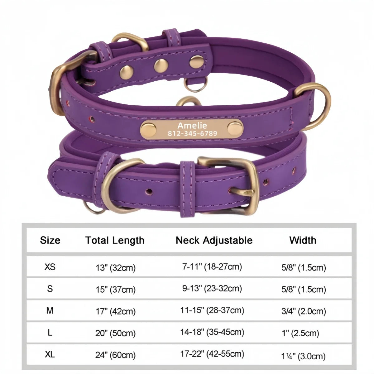 Personalized Customized Leather ID Nameplate Dog Collar Soft Padded Dogs Collars Free Engraving Name for Small Medium Large Dogs Beauty World Shop