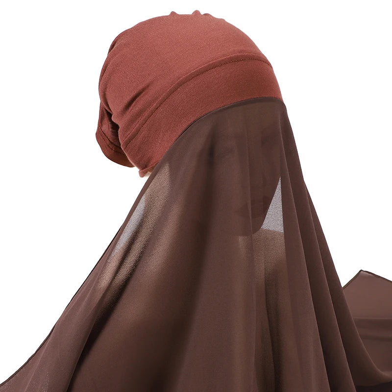 Muslim Women Bonnet + Chiffon Shawl Instant Under scarf Cap Islam Inner Scarf Headband Stretch Hijab Cover Headwrap Turbante Beauty World Shop