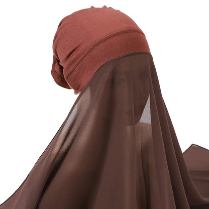 Muslim Women Bonnet + Chiffon Shawl Instant Under scarf Cap Islam Inner Scarf Headband Stretch Hijab Cover Headwrap Turbante Beauty World Shop