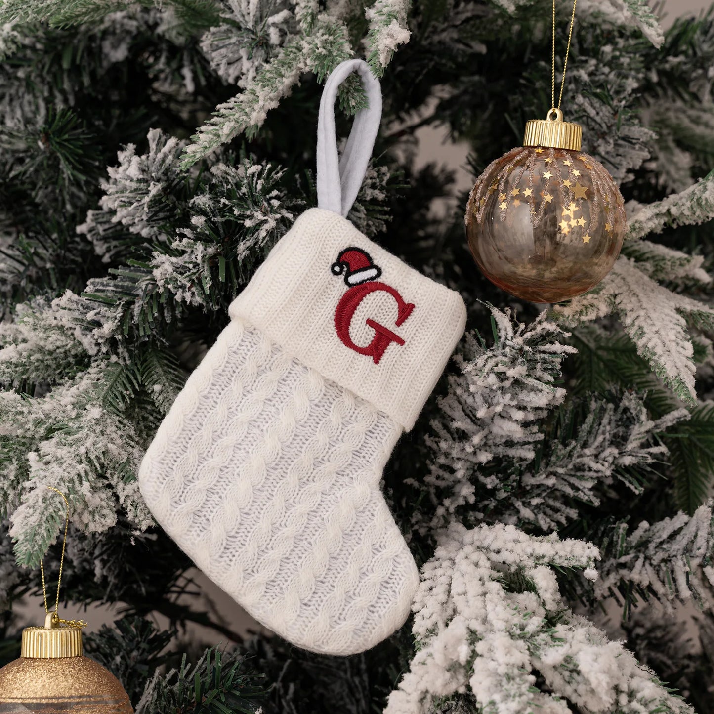 1PC A-Z Letter Hanging Christmas Stockings Knitted Socks  Christmas Tree Hanging for Family Party Decoration Beauty World Shop