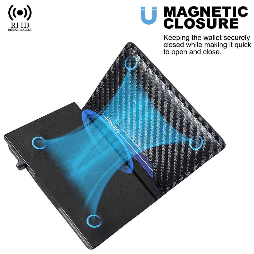 Anti-theft Credit Card Holder Men Wallets Rfid Blocking Aluminum Leather Pop Up Minimalist Wallet Cardholder Wallets for Men Beauty World Shop