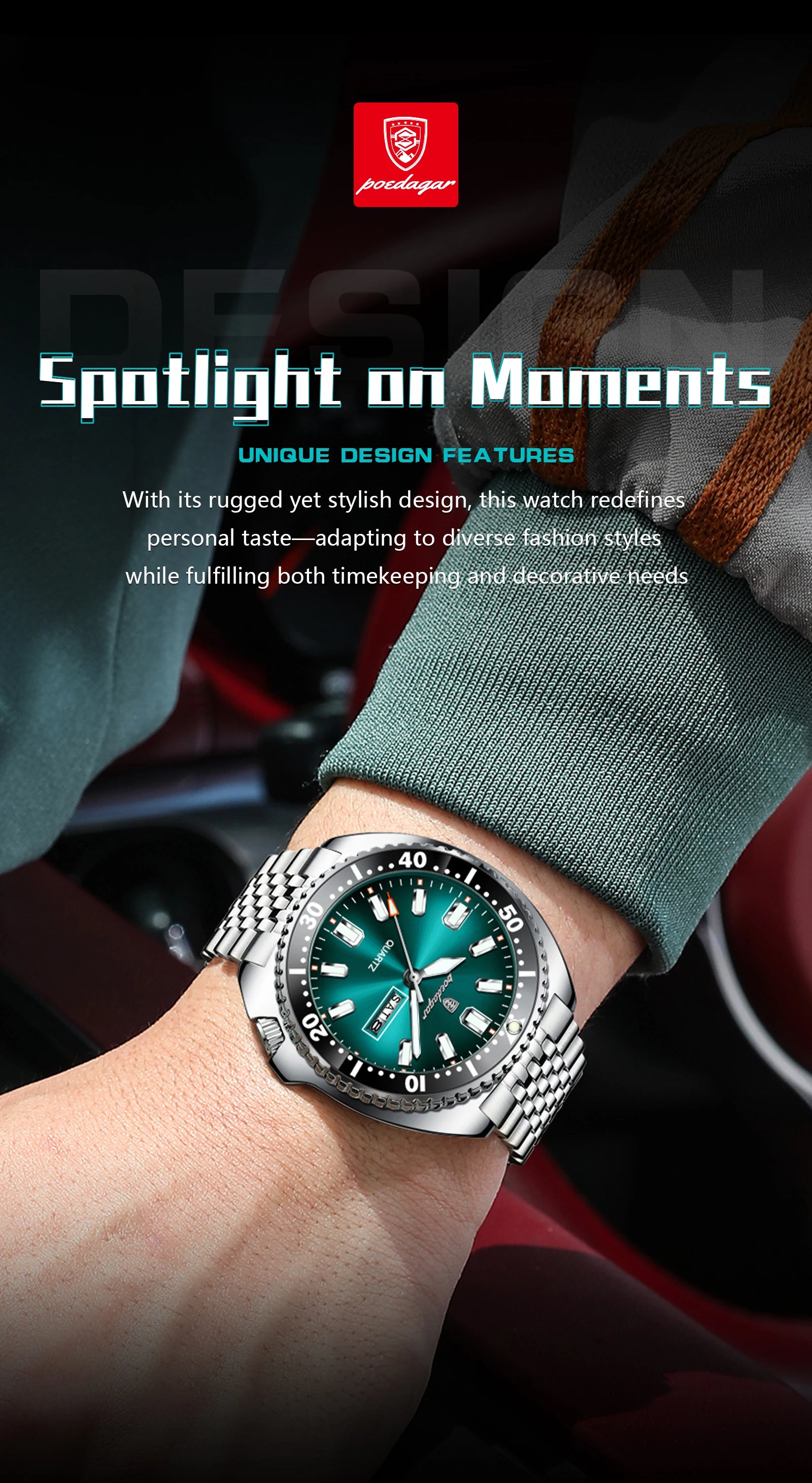 POEDAGAR Luxury Business Men Watch Date Week Waterproof Luminous Man Wristwatch Sport Stainless Steel Quartz Men's Watches Reloj Beauty World Shop