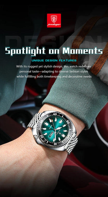 POEDAGAR Luxury Business Men Watch Date Week Waterproof Luminous Man Wristwatch Sport Stainless Steel Quartz Men's Watches Reloj Beauty World Shop