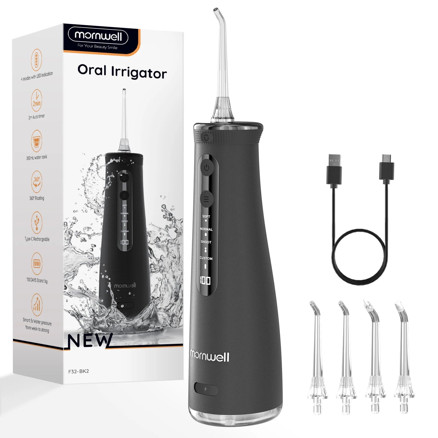 Mornwell 5032 Water Floss Sonic Water Flosser 270ML Tank Oral Teeth Whitening Home Appliance Teeth Cleaner Oral Water Jet Beauty World Shop