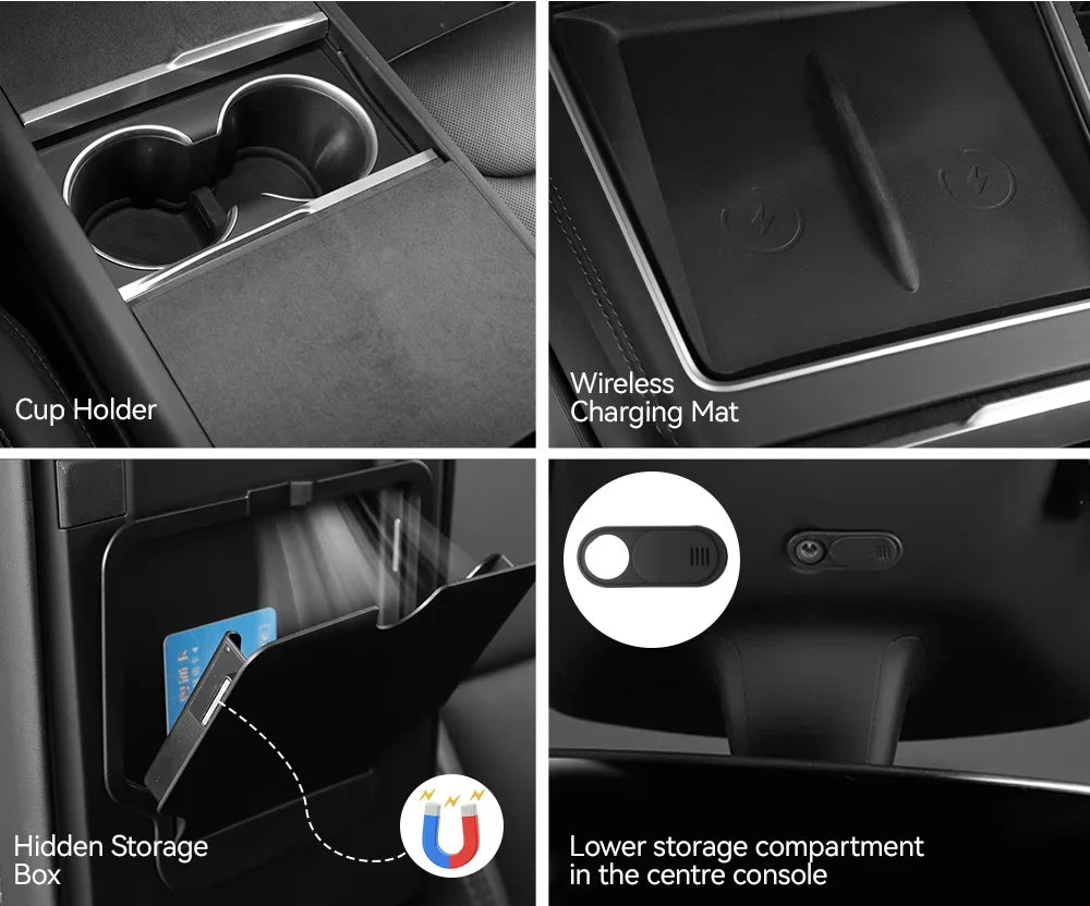 For Tesla Model 3 Y Highland Juniper 2026 Center Armrest Hidden Storage Box Cup Holder Console Organizer Box Accessories Beauty World Shop