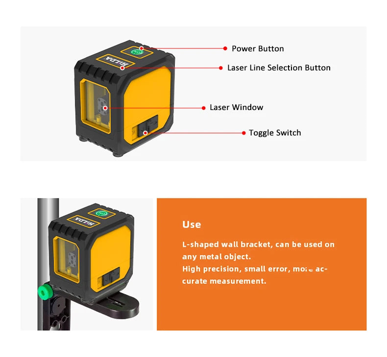 HILDA 2-Line Green Laser Level Self-Leveling Cross Line, Mini Size USB Charging Convenient to Carry High Visibility Beams Beauty World Shop