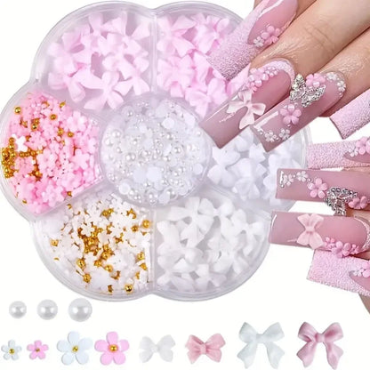 500PCS 3D Nail Art Decoration Kit with Resin Bows, Flat Back Pearls, and Assorted Shapes – Unscented DIY Craft Embellishments Beauty World Shop