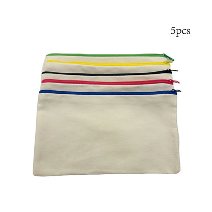 5pcs Blank Canvas Zipper Pouch Bulk, Makeup Bag Pencil Case For Cosmetic & DIY Crafts, Independence Day Beauty World Shop