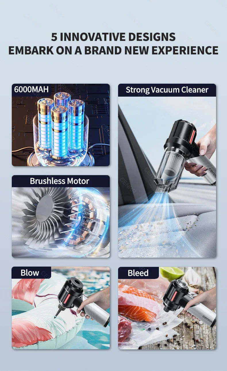 CENRR 998000PA Car Vacuum Cleaner Strong Suction Powerful Handheld Wireless Vacuum Cleaner Mini Blower for Home Appliance Beauty World Shop